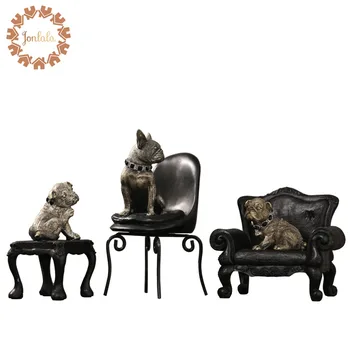 

Retro Imitation Copper Bench Chair Sofa Dog Creative Living Room TV Cabinet Ornaments Family Decorative Pop Art Resin Crafts