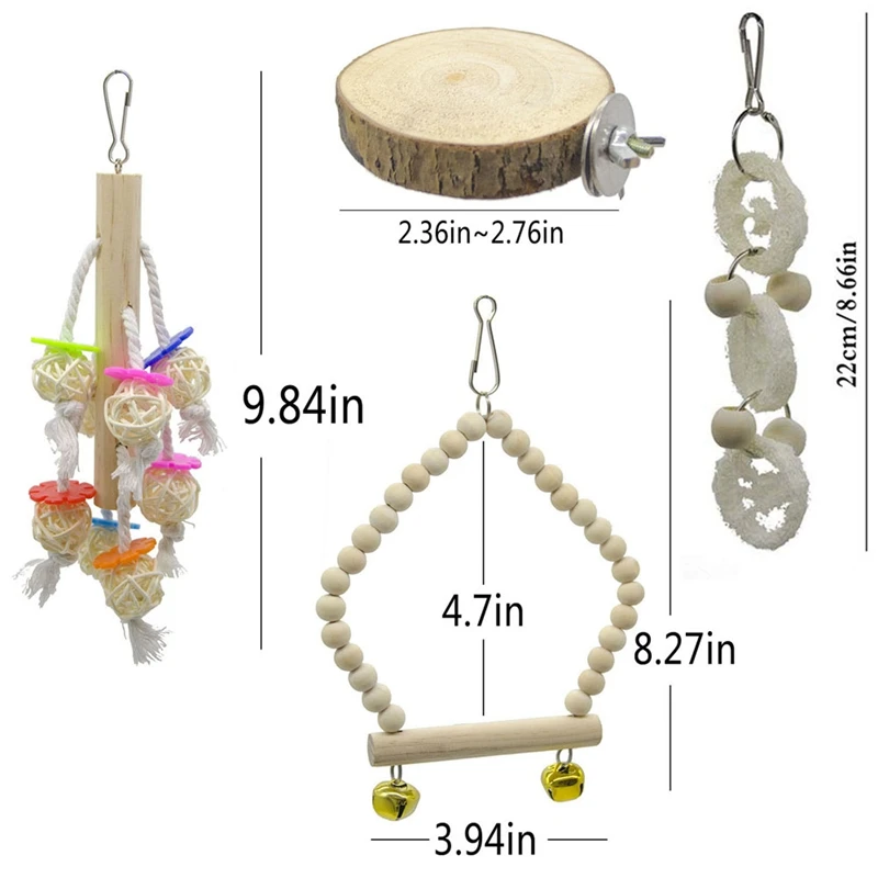 8 шт. набор Птица Попугай качели жевательные игрушки-натуральное дерево птица скалолазание подвесные игрушки для клетки подходит для маленьких попугайчиков
