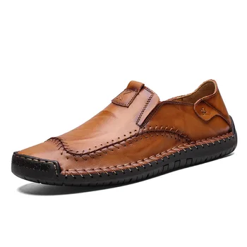 

Brand Men Comfortable Flats Breathable Shoes Leather Casual Shoes Shallow Loafers Moccasins Peas Shoes Plus Size 38-48