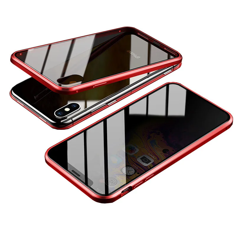 Конфиденциальности магнитное закаленное стекло чехол для iPhone X XS MAX 8 7 Plus