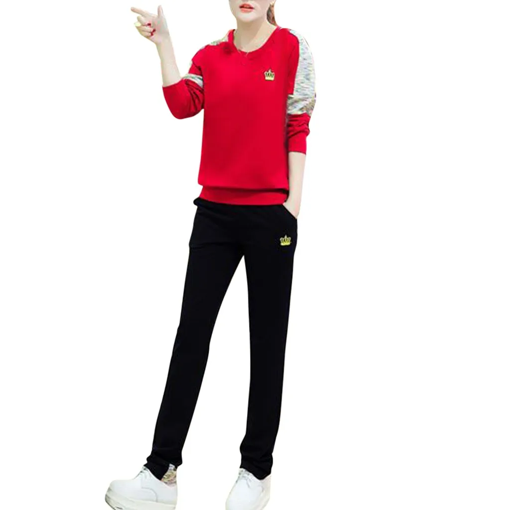 Womail спортивный костюм, женский модный спортивный костюм, комплект спортивной одежды для отдыха, толстовка с длинным рукавом+ длинные штаны, комплект из 2 предметов, повседневный костюм, 816 - Цвет: RD