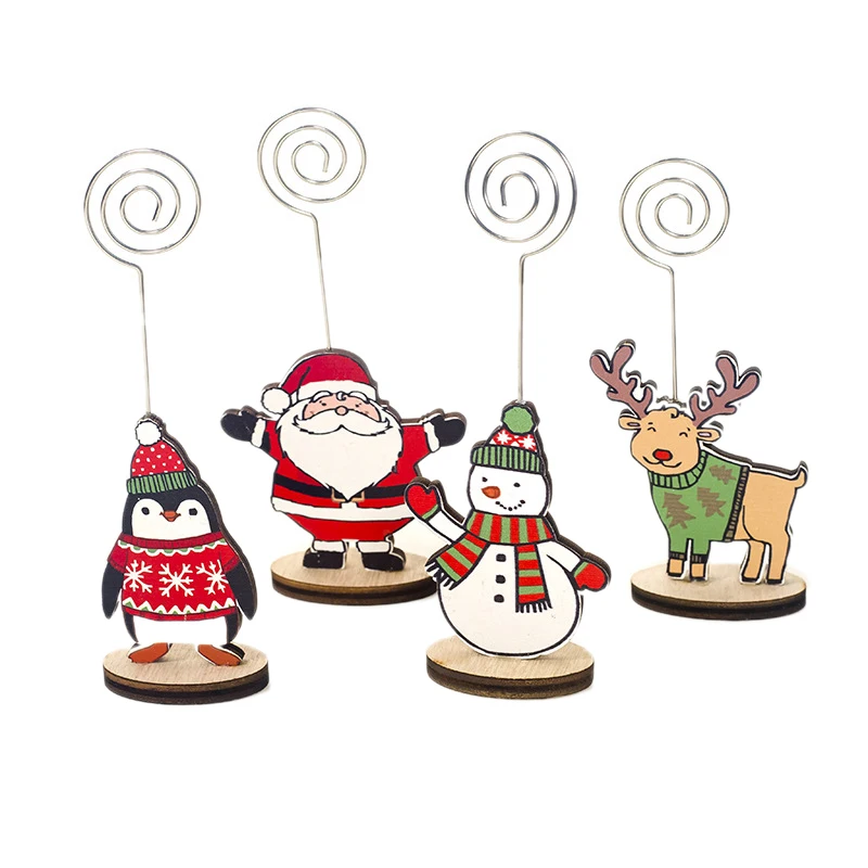 Quality 1 Set 4 Pcs Christmas Decorations Ornaments Print Wooden Notes Folder Clip Office Desktop Creative Small House | Дом и сад