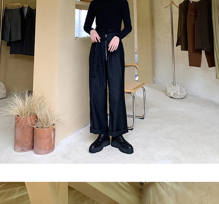 Для мужчин Высокая талия Свободные повседневные молнии широкие брюки для мужчин женщин Винтаж Мода Япония уличная хип хоп прямые шаровары
