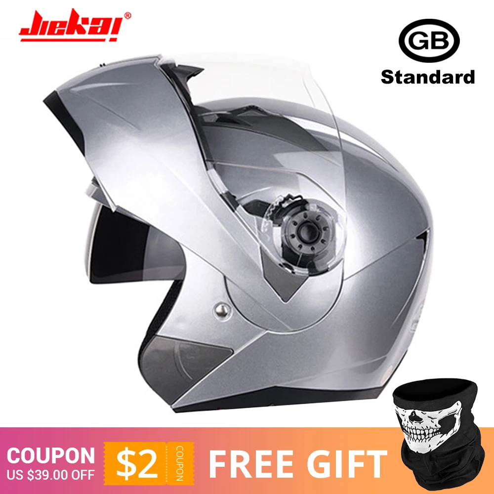 JIEKAI 105 Silver Новинка, откидной мотоциклетный шлем, мотоциклетный, модульный, с двумя линзами, для мотокросса, мотоциклетный шлем, крушение, полное лицо, шлемы, Casco Moto Casque - Цвет: JIEKAI 105 Silver