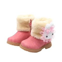 Bottes chaudes en coton avec dessin animé lapin pour fille, chaussures en dentelle, à la mode, pour enfant en bas âge, 2021 