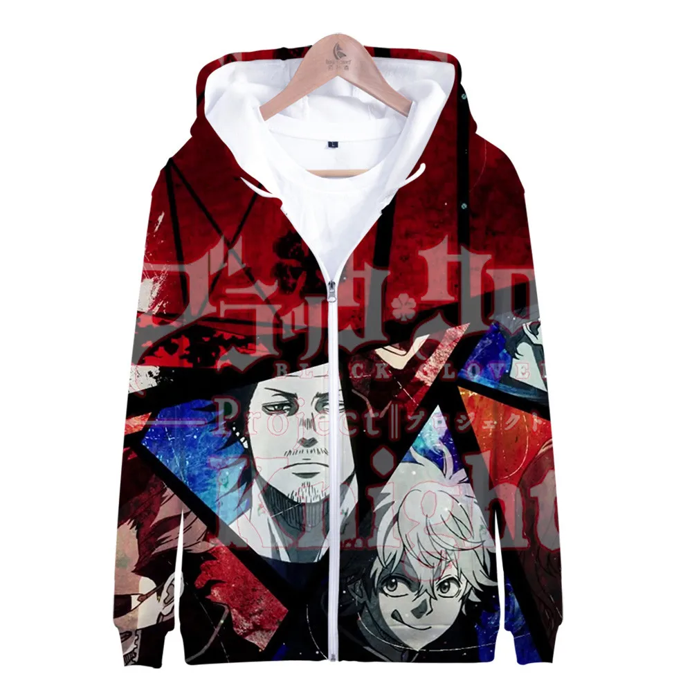 Толстовки с 3D принтом в стиле аниме «черный клевер»; популярные толстовки в стиле хип-хоп на молнии; Повседневная Уличная одежда; модная куртка; пальто; одежда