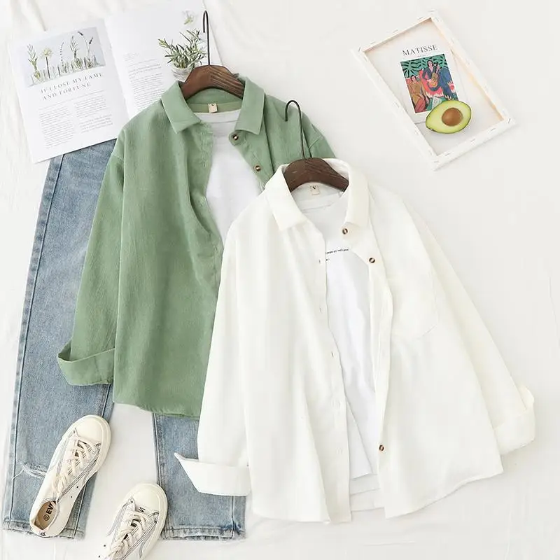 woman shirts 2021 Spring New Retro Corduroy Shirt Women's Coat Hong Kong Style Ins Loose Corduroy Long Sleeves Outer Match