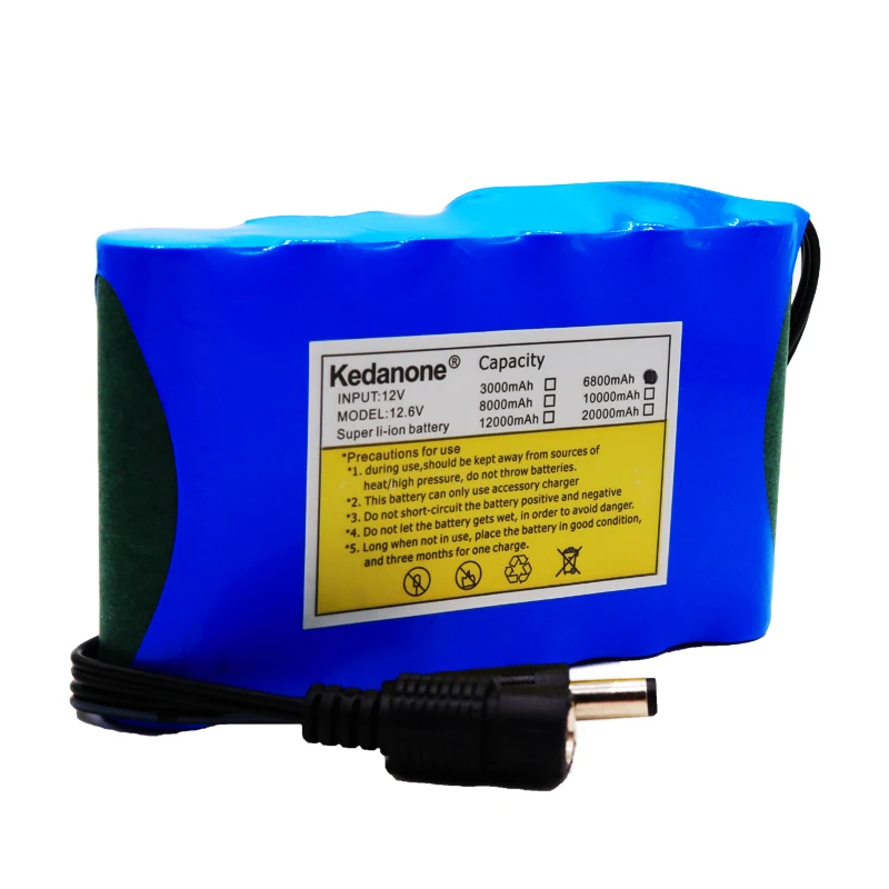 Original 18650 Li-Ion Battery Portable Rechargeable Battery DC 12 V 12.6 V 6800mAh Battery/12.6V Battery Pack +12.6V1A Charger