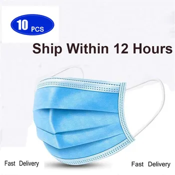 

10Pcs Disposable Face Mask Blue Men Women Blue Non-woven Dustproof Protective Face Mask 3 Layers Earloop Face Masks Anti-dust
