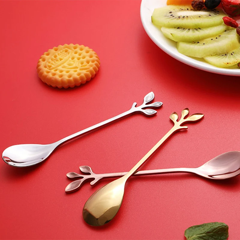 

1pcs Stainless Steel 410 Leaf Shape Dessert Spoon For Household Tableware Coffee Milk