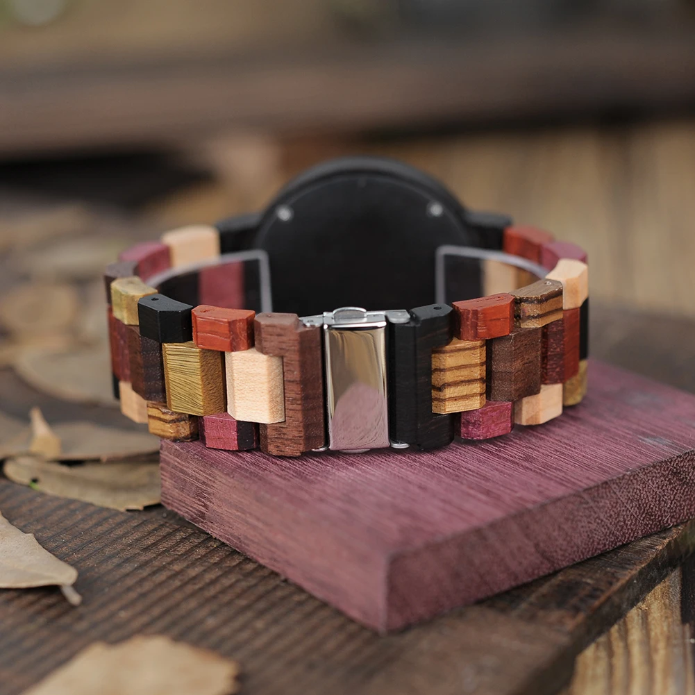 Relógio de Pulso Zegarek Bobo Bird para Homens e Mulheres Relógio de Quartzo com Pulseira de Madeira Colorida - Image 4