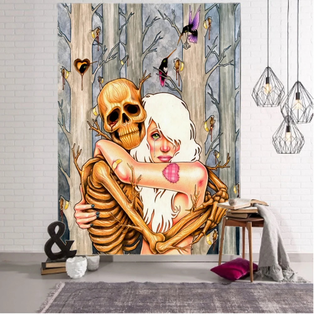 Skull Illustration Art Deco Tapestry Squad Witchcraft Mandala Wall Decoration Curtain Bohemian Hippie Liv | Дом и сад
