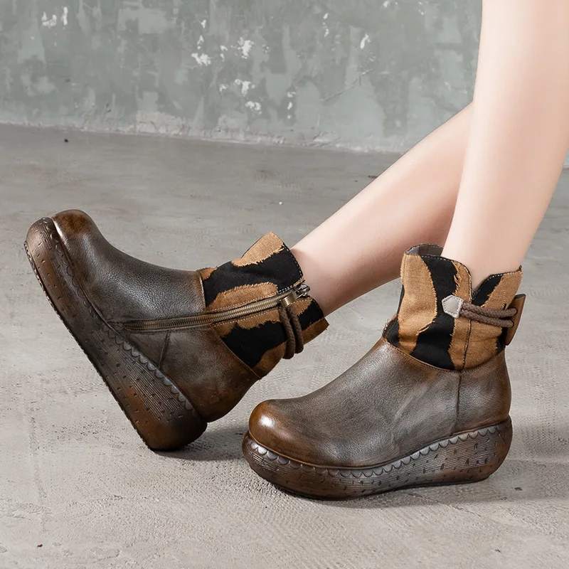 

Women Ankle Boots Winter Genuine Leather Warm Shoes Gray Wedge Heels Retro Martin Boots Women Handmade Leather Shoes Ladies209