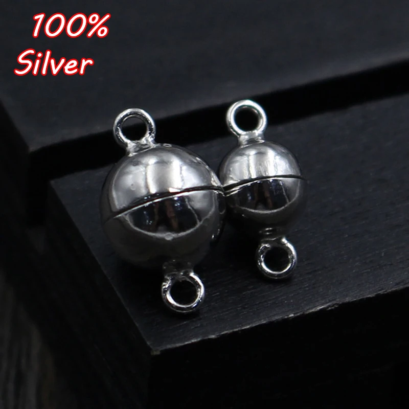 

925 Sterling Silver Charms Magnetic Buckle DIY Necklace Bracelets 6mm 8mm Ball Buckle Pendant Jewelry Making Wholesale