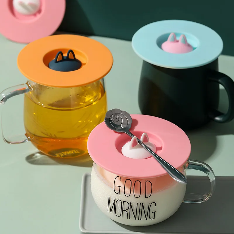 Cat Ear Reusable Silicone Cup Cover Anti-dust Thermal Insulation Cup Lid Seals Mugs Cover Drinkware Parts Food Cover Preservation Cover Fresh Keeping Cover