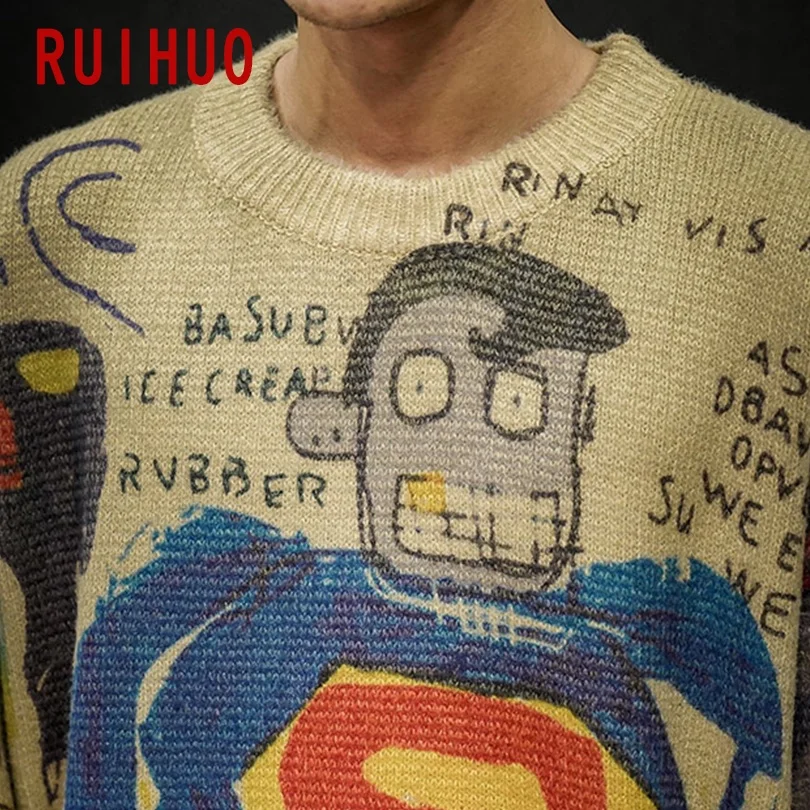 RUIHUO 2020 осень зима принт Супермена вязаный свитер для мужчин одежда пуловер и на