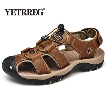 Новая брендовая Летняя мужская обувь; модные мужские пляжные сандалии; мужские сандалии из натуральной кожи; мужские уличные повседневные кроссовки; большие размеры 38-48