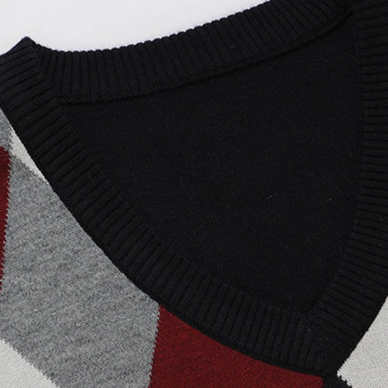 Men Brand Knit Tank Jumpers Basic Sweater Pullover Sleeveless 29.5% Wool Casual Autumn Winter V Neck Argyle 00001