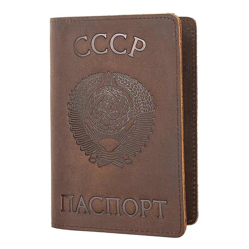 Russian Federation and CCCP Genuine Leather Passport Cover Retro Business Card Holder Men Credit ID Holders | Багаж и сумки