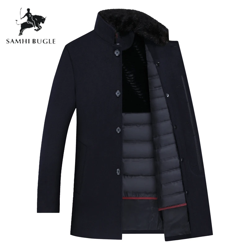 SAMHI BUGLE wool trench coat men,men's 90% white duck down wool jackets ,thicked wool coat men, men's coat plus-size M-XXXL 8866 SAMHI BUGLE wool trench coat men,men's 90% white duck down wool jackets ,thicked wool coat men, men's coat plus-size M-XXXL 8866