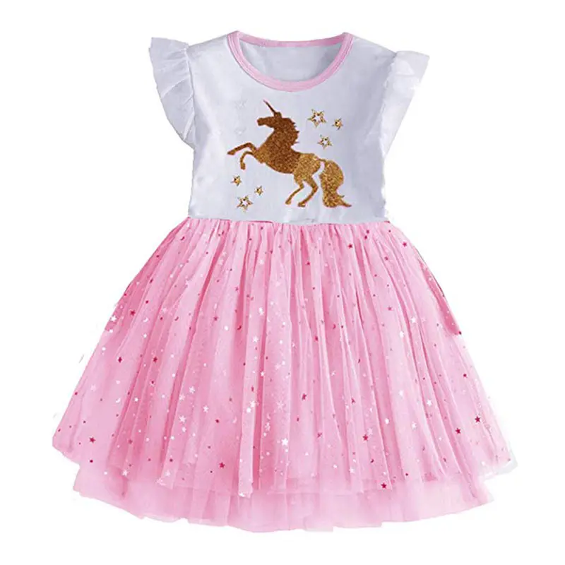 Dxton/Детское платье для девочек платье-пачка принцессы г., детское летнее платье с пайетками для девочек, одежда с единорогом для девочек от 2 до 8 лет - Цвет: RESH4990