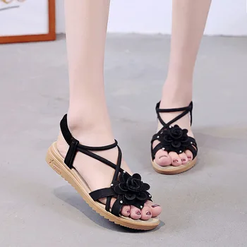 

Summer Women's Ladies Roma Flat Mixed Color Peep Toe Sandals Casual Shoes women sandals genuine leather shoes women summer
