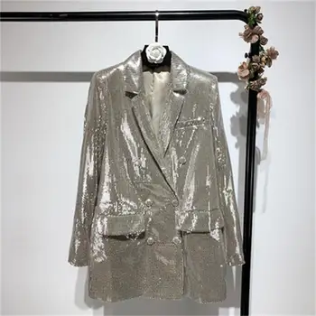

Fashion sparkling Blazer women summer fall New sequined casual Loose long-sleeved medium-length suit women Blazer women coat