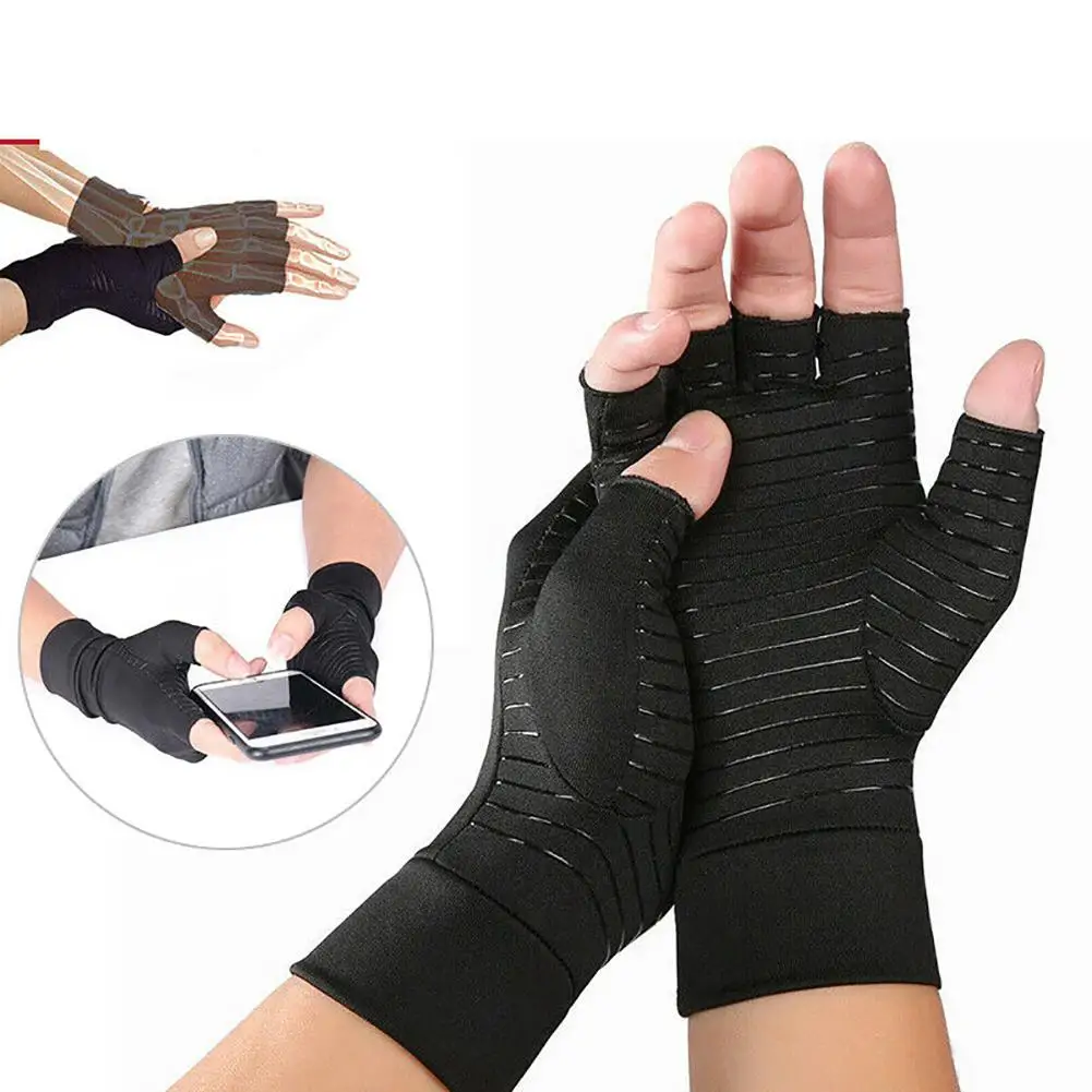 MISSKY, женские, мужские перчатки, пара медных волокон, половина пальцев, реабилитационные, тренировочные, теплые, нейлоновые, перчатки под давлением