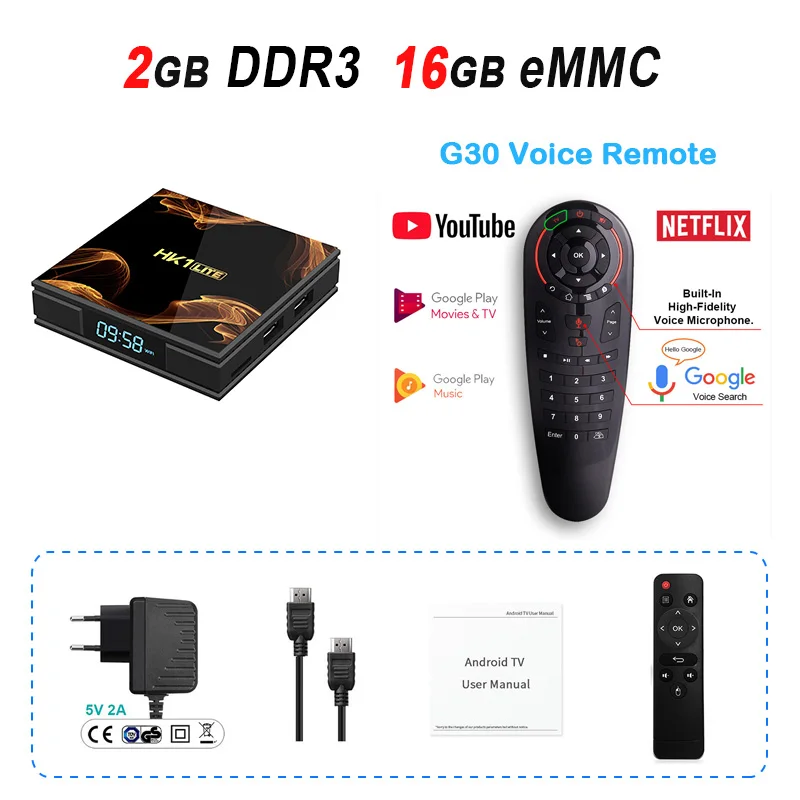 2GB 16GB G30 HK1Lite Android 9,0 ТВ приставка HK1 Lite Смарт ТВ приставка 2 ГБ DDR3 16 Гб 2,4G WiFi 4K медиаплеер RK3228A четырехъядерный ТВ приставка - Цвет: 2GB 16GB G30