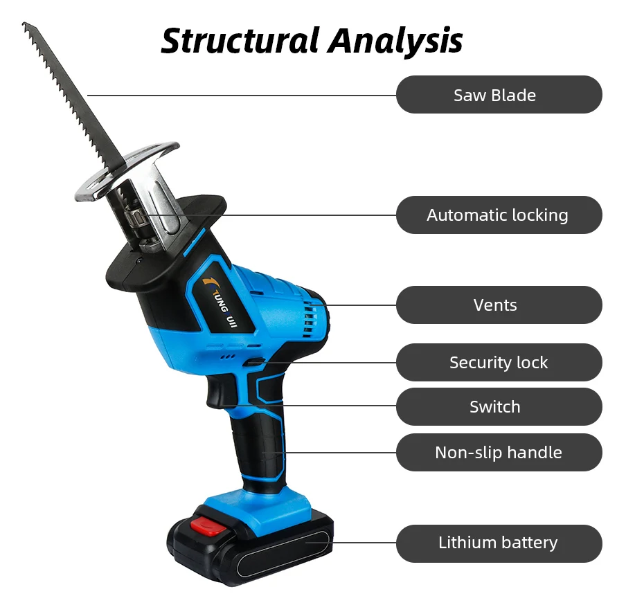 Lithium Battery Portable Reciprocating Saw Powerful Wood Cutting Saw Electric Wood/ Metal Saws With Sharp Blade Woodworking