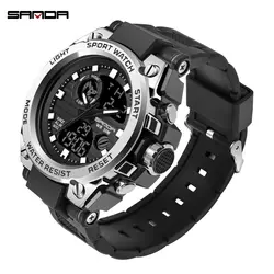 2019 Sanda mannen Horloges Zwart Sport Horloge светодиодный цифровой 3ATM водонепроницаемый военный horlogs S Shock Mannelijke Klok relogios