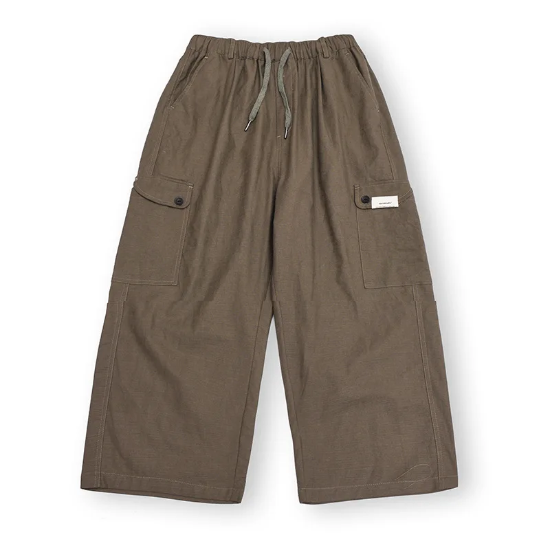 

Luoye luo ye Men Slub Cotton Linen Loose-Fit Solid Color Workwear Capri Pants Japanese-style Retro Harem Pants Hk12