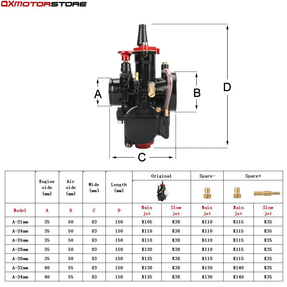 Universal PWK Carburetor 21 24 26 28 30 32 34 2T 4T 70cc to 350cc Motorcycle  With Power Jet For Yamaha For Mikuni Koso ATV