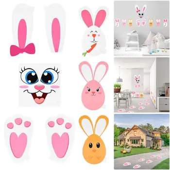 

Easter Bunny Paw Prints Stickers Set with Egg Bunny Face Stickers for Kids Party Game Garden Egg Hunt Game