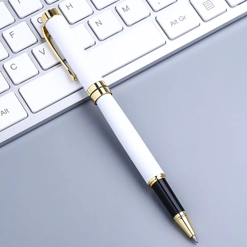 White Gold Clip Luxury Roller Ball High Quality Black Signature Gel Pen Business Office School Stationery Personalise Custom Logo Stationary Kit - Цвет: White Gold Clip
