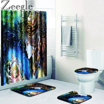 

Colorful Woman Printed Waterproof Bathroom Bath Mat Polyester Shower Curtain Non Slip Toilet Seat Cover Bath Rug Bathroom Carpet