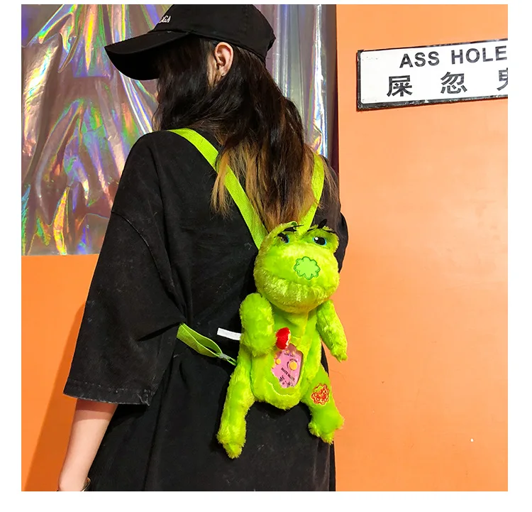 Kawaii японский мультфильм прекрасный Meng лягушка женский пакет пушистый одно плечо наклонный плюшевый рюкзак маленький рюкзак на плечо