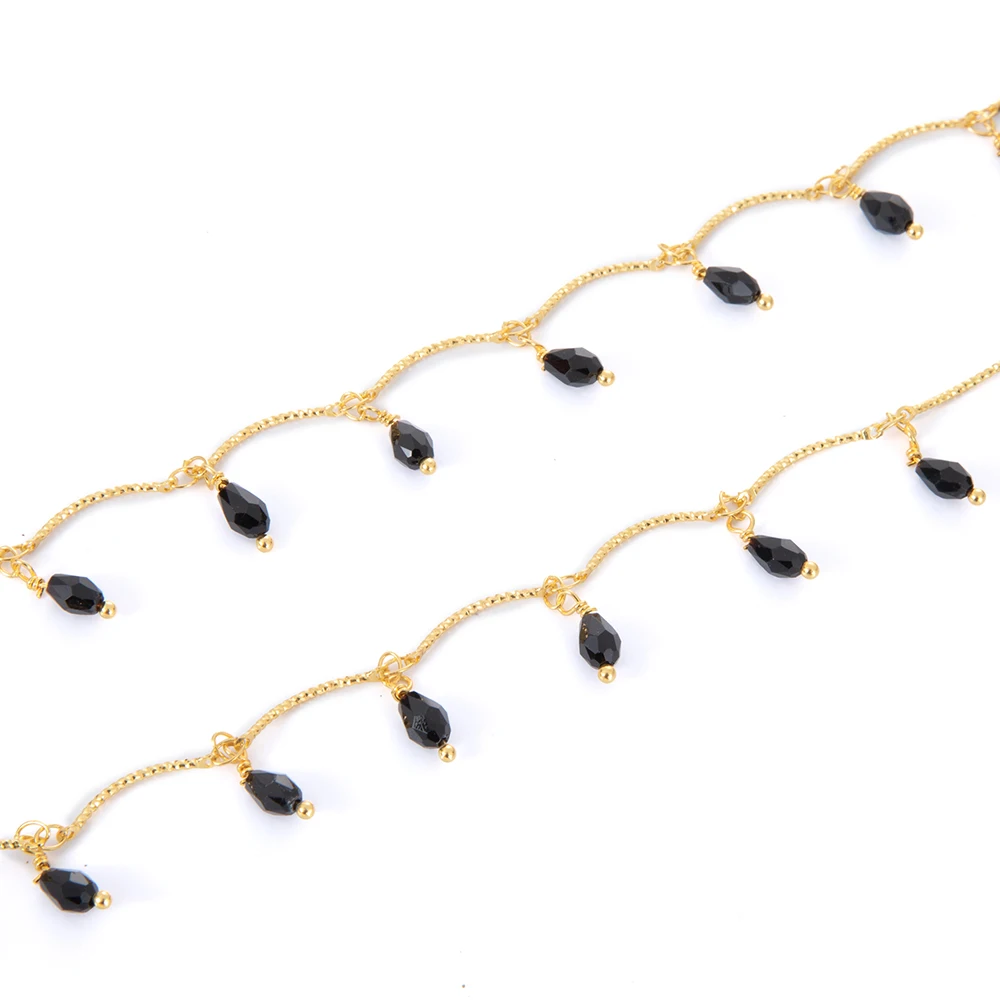 1 Meter 18K Gold Plated Glass Faceted Teardrop Brass Chain SolderedHandmade Chain Findings for DIY Jewelry Necklace Making