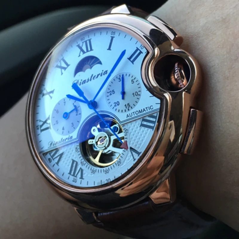 Топ люксовый бренд Tourbillon Скелет автоматические механические часы для мужчин полный календарь Moon Phase водонепроницаемые часы для мужчин s DIASTERIA