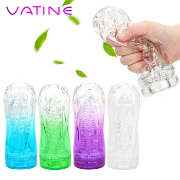 VATINE Vagina Real Pussy Masterbation Cup Spiral Transparent Vacuum Artificial Vagina Sex Toys for Men Masturbator