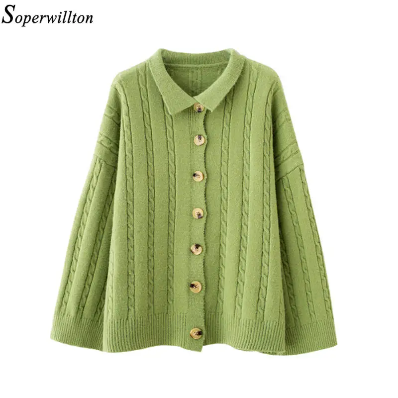 

Sweater Women Elegant Turn Down Collar Knitted Sweater Jumpers Coat 2019 New Autumn Winter Knitwear Lady Solid Button Outerwear