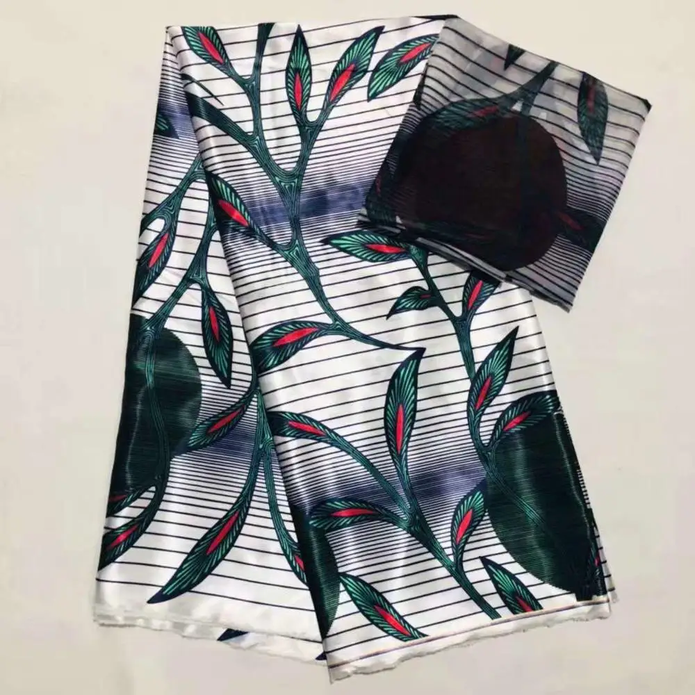 Горячая атласная шёлковая ткань 4+ 2 ярдов/партия colorfast Nigrian дизайнерская парафинированная ткань с кружевом узор атласная шёлковая ткань для одежды SM30