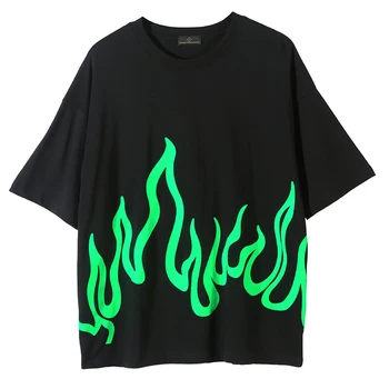 

Billie Eilish T-shirt Couple T-shirts Fluorescent Green Flame Print Short Sleeve T-shirt Men Printed Short Sleeve T-shirt