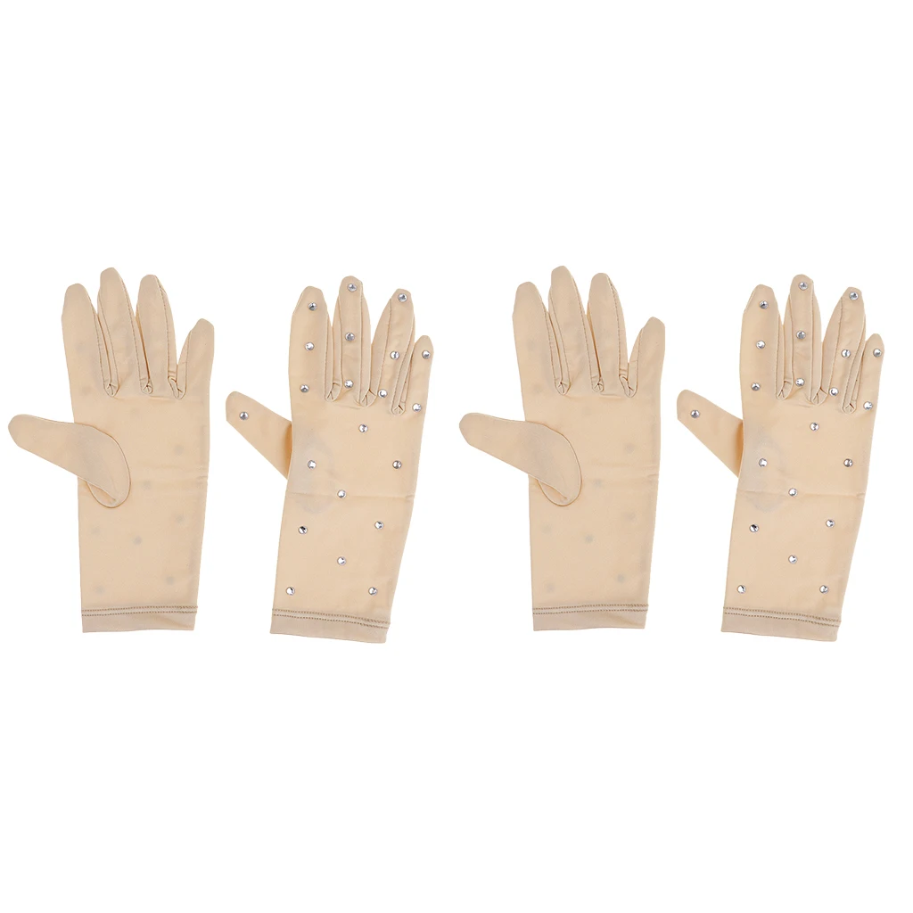 2 Pair Figure/ice Skating Gloves with Rhinestones Dinner Party Banquet Glove