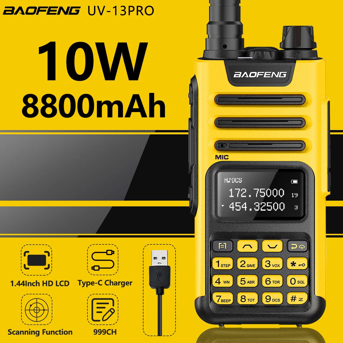 2022 Baofeng UV-13 PRO Walkie Talkie 10W 8800mAh Type-C USB Dual Band Transceiver Ham Radio UV-10R 13PRO Amateur CB Radio UV-5R walkie talkie 10 km