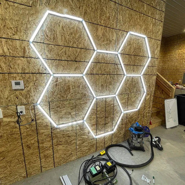 

3*3M LED Hexagon Garage Ceiling Lights Multi-Position Panels Deformable Shop Light Daylight for Workshop Basement Bay