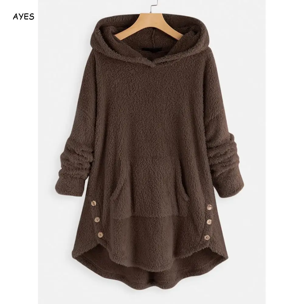 coffee color Женские толстовки размера плюс, Зимние толстовки с длинным рукавом, плюшевые толстые длинные толстовки с карманами, армейский зеленый цвет, большие размеры, белые толстовки с капюшоном - Цвет: coffee color