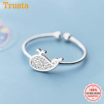 

Trustdavis Real 925 Sterling Silver Sweet Whale Dazzling CZ Opening Ring For Women Wedding Party Fine S925 Jewelry Gift DA1772