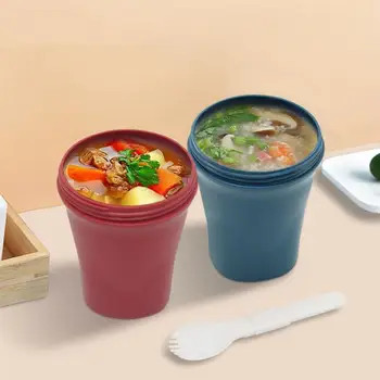 

Sealed Soup Cup with Lid Microwaveable Soup Pot with Spoon for Home Offie School