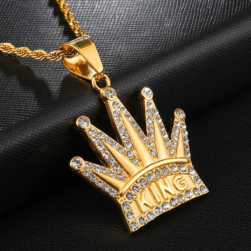 US7 Bing Iced out Crown KING ожерелья с подвесками для мужчин нержавеющая сталь кристалл хип хоп рэппер теннисная цепь крутые уличные ювелирные изделия